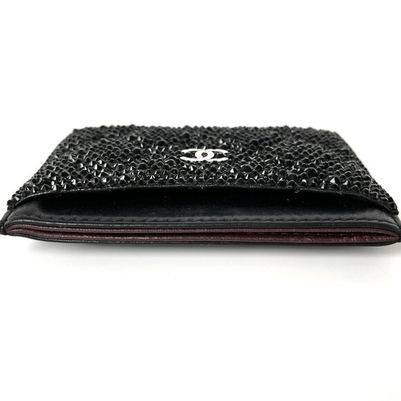 CHANEL Black Swarovski Crystal Leather Card Case Wallet - Picture 9 of 15
